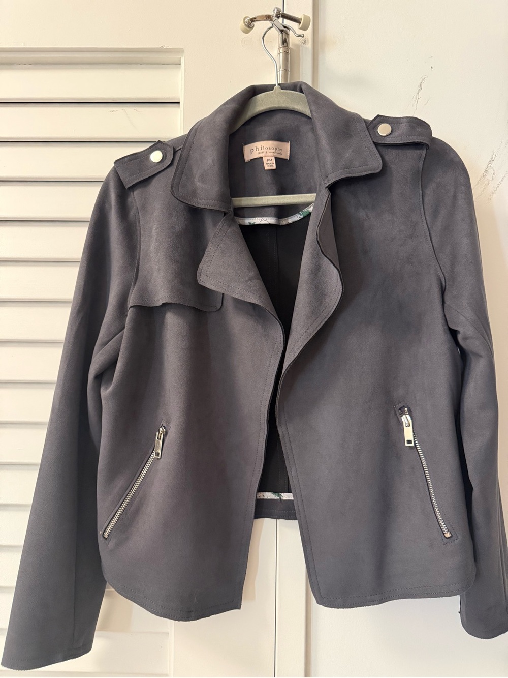 Philosophy Charcoal Gray Suede-Style Moto Jacket